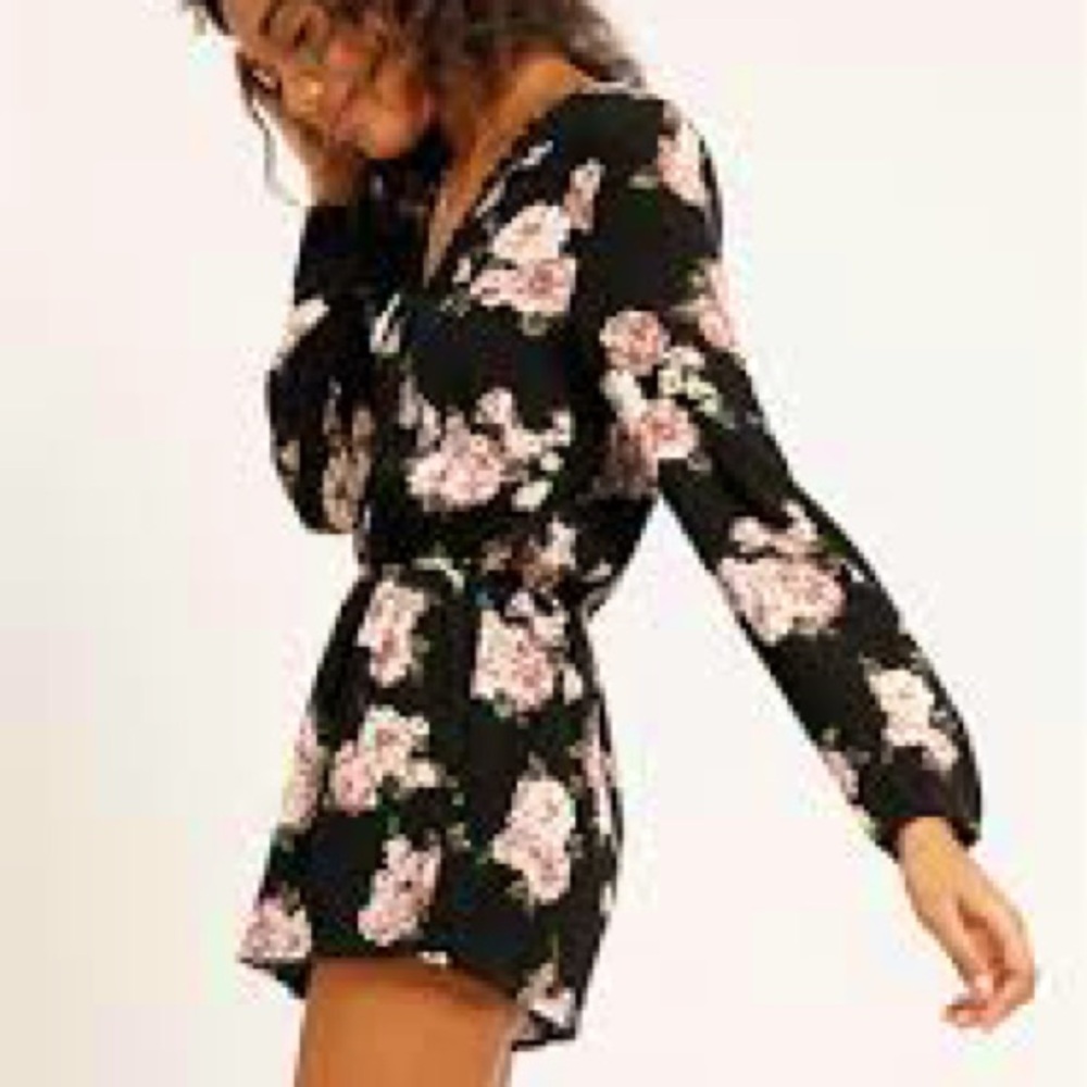 Oh My Love London black and pink floral long sleeve romper size small